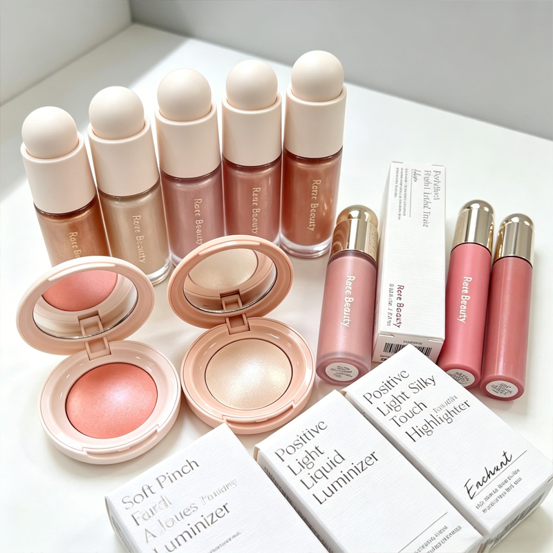 Rare Beauty Makeup Kit - Bedak Pipi Rare Beauty, Highlighter, dan