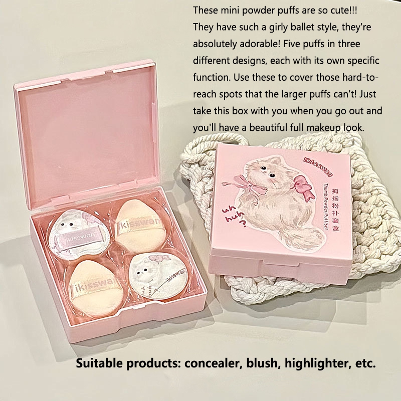 5 Buah Set Puff Jari Mini Lucu - Beauty Makeup Tools Set ulasan dan harga